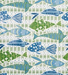 Batik Fish Wallpaper by Thibaut Blue and Green Batik Fish Wallpaper by Thibaut Blue and Green