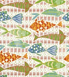 Batik Fish Wallpaper by Thibaut Coral and Blue Batik Fish Wallpaper by Thibaut Coral and Blue