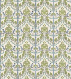 Birds & Cherries Fabric by GP & J Baker Green/Blue Birds & Cherries Fabric by GP & J Baker Green/Blue