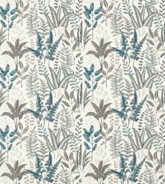 Bracken Embroidered Fabric by Clarke & Clarke Denim Bracken Embroidered Fabric by Clarke & Clarke Denim