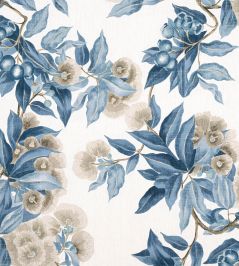 Camellia Garden Fabric by Anna French Linen and Navy Camellia Garden Fabric by Anna French Linen and Navy