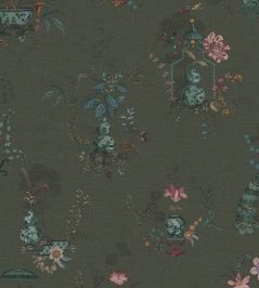 Chinese Porcelain Wallpaper by Eijffinger Dark Green Chinese Porcelain Wallpaper by Eijffinger Dark Green