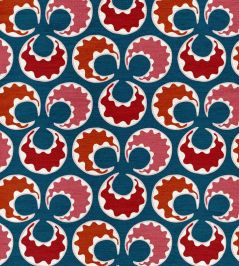 Chintamani Fun Fabric by Ottoline Blue and Reds Chintamani Fun Fabric by Ottoline Blue and Reds
