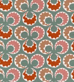Chintamani Fun Fabric by Ottoline Celadon and Brick Chintamani Fun Fabric by Ottoline Celadon and Brick