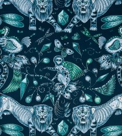 Emma J Shipley Extinct Fabric by Clarke & Clarke Navy Emma J Shipley Extinct Fabric by Clarke & Clarke Navy
