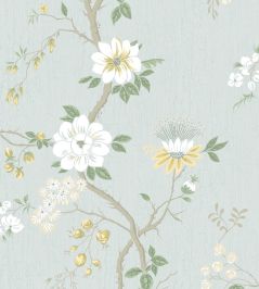 Camellia Wallpaper by Cole & Son Lemon & Sage on Print Room Blue Camellia Wallpaper by Cole & Son Lemon & Sage on Print Room Blue