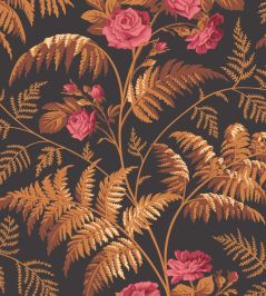Rose Wallpaper by Cole & Son Cerise & Burnt Orange on Black Rose Wallpaper by Cole & Son Cerise & Burnt Orange on Black