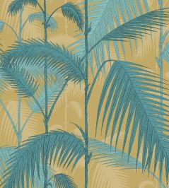 Palm Jungle Fabric by Cole & Son Ochre & Petrol Palm Jungle Fabric by Cole & Son Ochre & Petrol