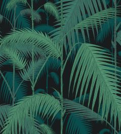 Palm Jungle Fabric by Cole & Son Viridian & Petrol on Charcoal Palm Jungle Fabric by Cole & Son Viridian & Petrol on Charcoal