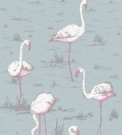 Flamingos Fabric by Cole & Son White & Fuchsia on Seafoam Flamingos Fabric by Cole & Son White & Fuchsia on Seafoam