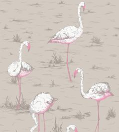 Flamingos Fabric by Cole & Son White & Fuchsia on Taupe Flamingos Fabric by Cole & Son White & Fuchsia on Taupe