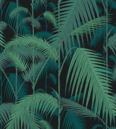 Palm Jungle Fabric by Cole & Son Viridian, Petrol on Black Palm Jungle Fabric by Cole & Son Viridian, Petrol on Black
