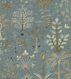 Cynthia Fabric by Josephine Munsey Mid Blue and Olive Cynthia Fabric by Josephine Munsey Mid Blue and Olive