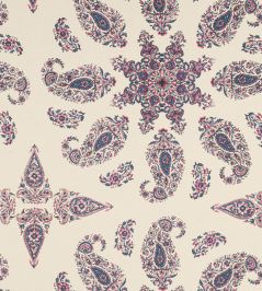 East India Fabric by Thibaut Raspberry and Blue on Natural East India Fabric by Thibaut Raspberry and Blue on Natural