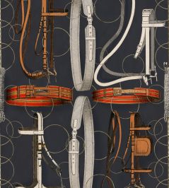 Equestrian Equipment Wallpaper by MINDTHEGAP Anthracite/Brown/Red Equestrian Equipment Wallpaper by MINDTHEGAP Anthracite/Brown/Red
