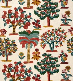 Fener Grove Fabric by Nina Campbell Green/Coral/Gold Fener Grove Fabric by Nina Campbell Green/Coral/Gold