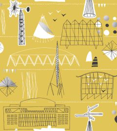 Festival Wallpaper by Mini Moderns Mustard & Platinum Festival Wallpaper by Mini Moderns Mustard & Platinum