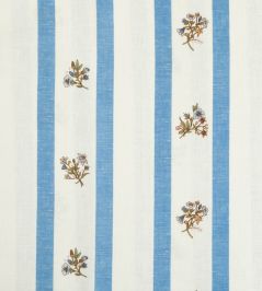 Flax & Field Posy Stripe Fabric by Volga Linen Cornflower Blue/Oyster Flax & Field Posy Stripe Fabric by Volga Linen Cornflower Blue/Oyster