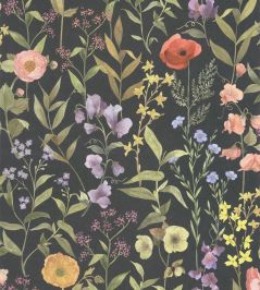 Fleurs Des Champs Wallpaper by Casadeco Noir Fusain Fleurs Des Champs Wallpaper by Casadeco Noir Fusain