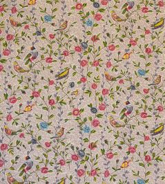 Fleurs Et Oiseaux Fabric by Casal Grenat-Rose Fleurs Et Oiseaux Fabric by Casal Grenat-Rose