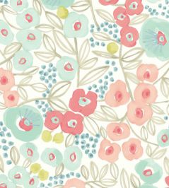 Flora Wallpaper by Ohpopsi Coral & Sky Flora Wallpaper by Ohpopsi Coral & Sky