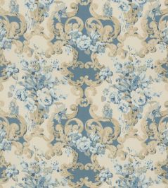 Floral Rococo Cotton Fabric by Mulberry Home Blue Floral Rococo Cotton Fabric by Mulberry Home Blue