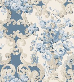 Floral Rococo Wallpaper by Mulberry Home Blue Floral Rococo Wallpaper by Mulberry Home Blue