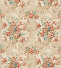 Floral Rococo Cotton Fabric by Mulberry Home Red/Green Floral Rococo Cotton Fabric by Mulberry Home Red/Green