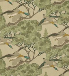 Flying Ducks Fabric by Mulberry Home Emerald Flying Ducks Fabric by Mulberry Home Emerald