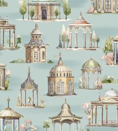 Follies Wallpaper by Mulberry Home Aqua Follies Wallpaper by Mulberry Home Aqua