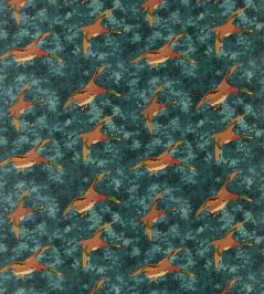 Forest Ducks Velvet Fabric by Mulberry Home Teal Forest Ducks Velvet Fabric by Mulberry Home Teal