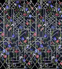 Fretwork Garden Panoramic Mural in Indigo by Christian Lacroix Indigo Fretwork Garden Panoramic Mural in Indigo by Christian Lacroix Indigo
