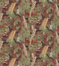 Game Birds Linen Fabric by Mulberry Home Red/Plum Game Birds Linen Fabric by Mulberry Home Red/Plum