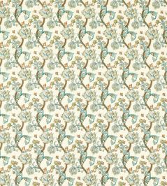 Golden Lily Embroidery Fabric by Clarke & Clarke Linen/Teal Golden Lily Embroidery Fabric by Clarke & Clarke Linen/Teal