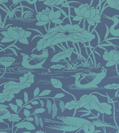 Heron & Lotus Flower Wallpaper by GP & J Baker Teal/Blue Heron & Lotus Flower Wallpaper by GP & J Baker Teal/Blue