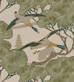 Grand Flying Duck Wallpaper by Mulberry Home Emerald Grand Flying Duck Wallpaper by Mulberry Home Emerald
