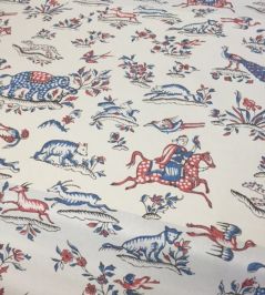 Gujarat Safari Fabric by Titley and Marr Cobalt and Coral Gujarat Safari Fabric by Titley and Marr Cobalt and Coral