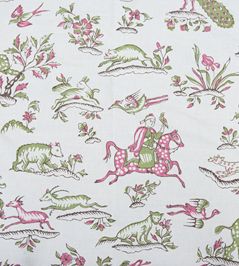 Gujarat Safari Fabric by Titley and Marr Linden and Pink Gujarat Safari Fabric by Titley and Marr Linden and Pink