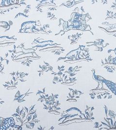 Gujarat Safari Fabric by Titley and Marr Sky Grey and Prussian Gujarat Safari Fabric by Titley and Marr Sky Grey and Prussian
