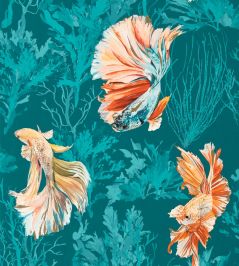 Halfmoon Wallpaper by Harlequin Azurite / Coral Halfmoon Wallpaper by Harlequin Azurite / Coral