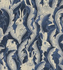 Hares In Hiding Wallpaper by Langelid Von Bromssen Dark Denim Hares In Hiding Wallpaper by Langelid Von Bromssen Dark Denim