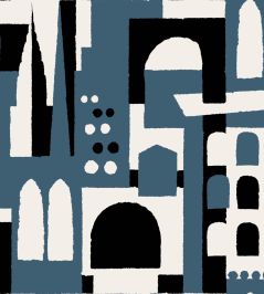 Hey! Manhattan Wallpaper by Mini Moderns Washed Denim Hey! Manhattan Wallpaper by Mini Moderns Washed Denim