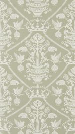 Highgrove Damask Wallpaper by Sanderson Silver Green Highgrove Damask Wallpaper by Sanderson Silver Green