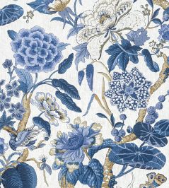Hill Garden Fabric by Thibaut Blue and White Hill Garden Fabric by Thibaut Blue and White