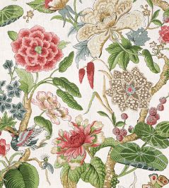 Hill Garden Fabric by Thibaut Coral and Green Hill Garden Fabric by Thibaut Coral and Green
