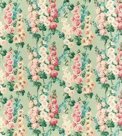 Hollyhocks Fabric by Sanderson Sage/Rose Hollyhocks Fabric by Sanderson Sage/Rose