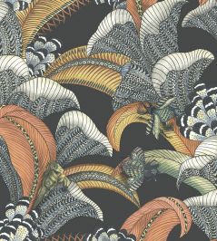 Hoopoe Leaves Wallpaper by Cole & Son Terracotta Ochre & Ice Blue on Charcoal Hoopoe Leaves Wallpaper by Cole & Son Terracotta Ochre & Ice Blue on Charcoal