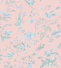 Hummingbirds Silk Fabric by Cole & Son Blush Hummingbirds Silk Fabric by Cole & Son Blush