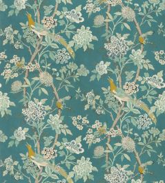 Hydrangea Bird Fabric by GP & J Baker Teal Hydrangea Bird Fabric by GP & J Baker Teal