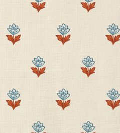 Indian Tulips Fabric by Ottoline Blue and Brown Indian Tulips Fabric by Ottoline Blue and Brown